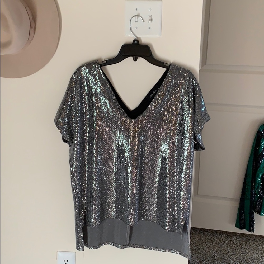 V Neck Sequin Top